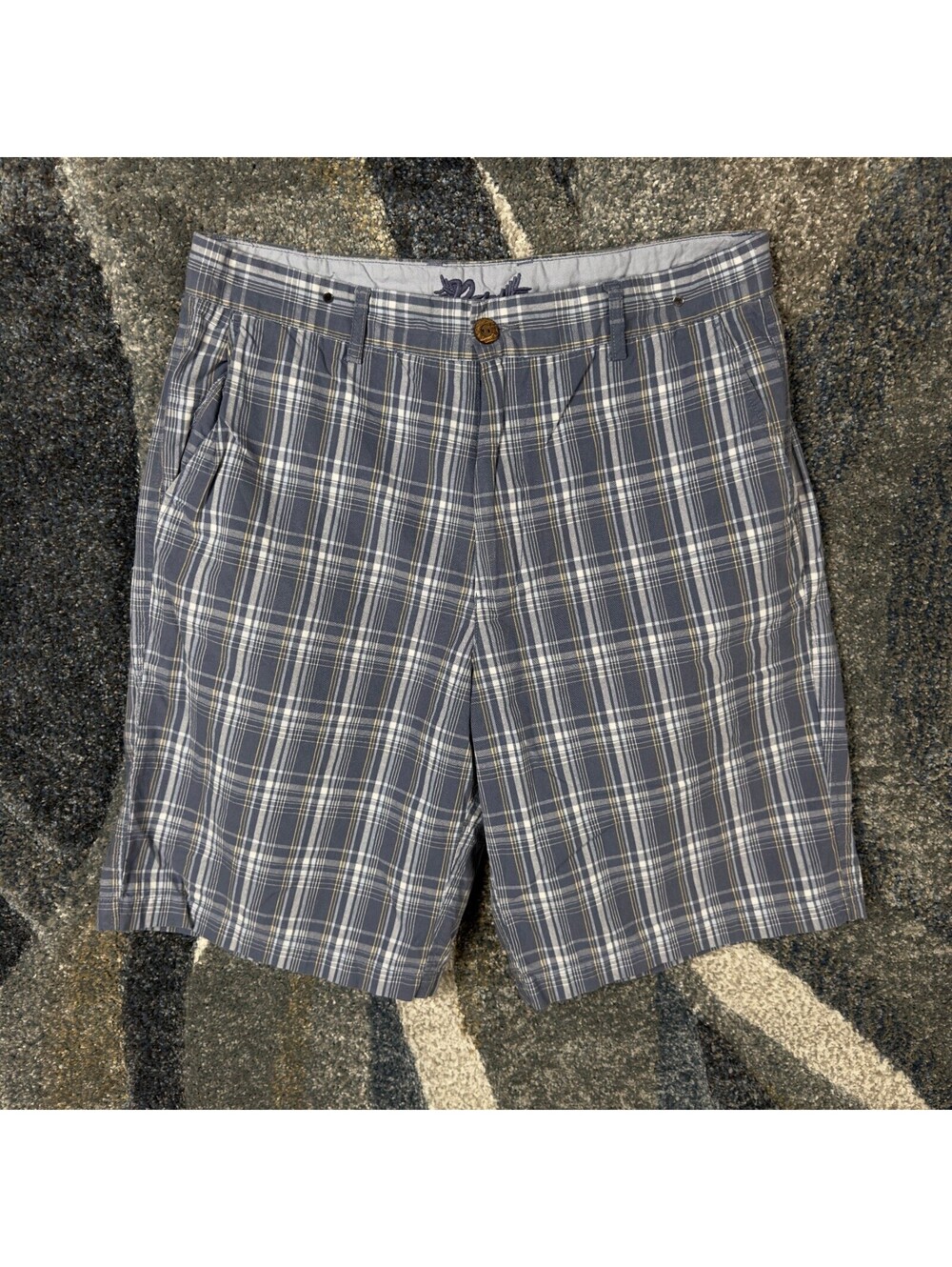 Rock & Republic Plaid Shorts Mens 34 Blue Grey Baggy Preppy